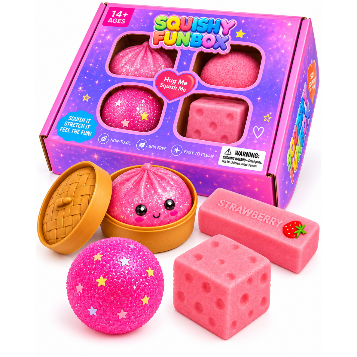 4 sensorinių „Squishy“ žaisliukų rinkinys „Fun Box“ 1 4 sensorinių „Squishy“ žaisliukų rinkinys „Fun Box“ 1