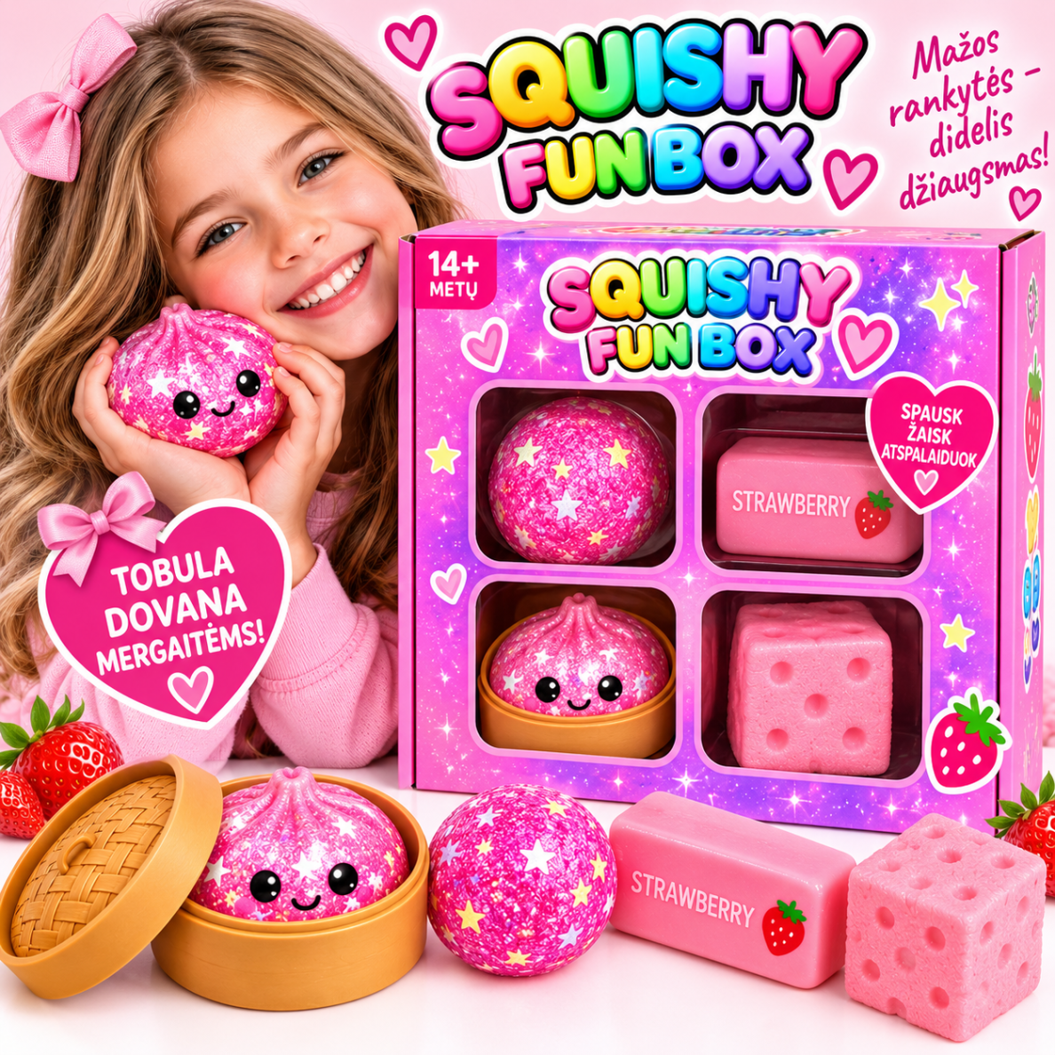 4 sensorinių „Squishy“ žaisliukų rinkinys „Fun Box“ 3 4 sensorinių „Squishy“ žaisliukų rinkinys „Fun Box“ 3