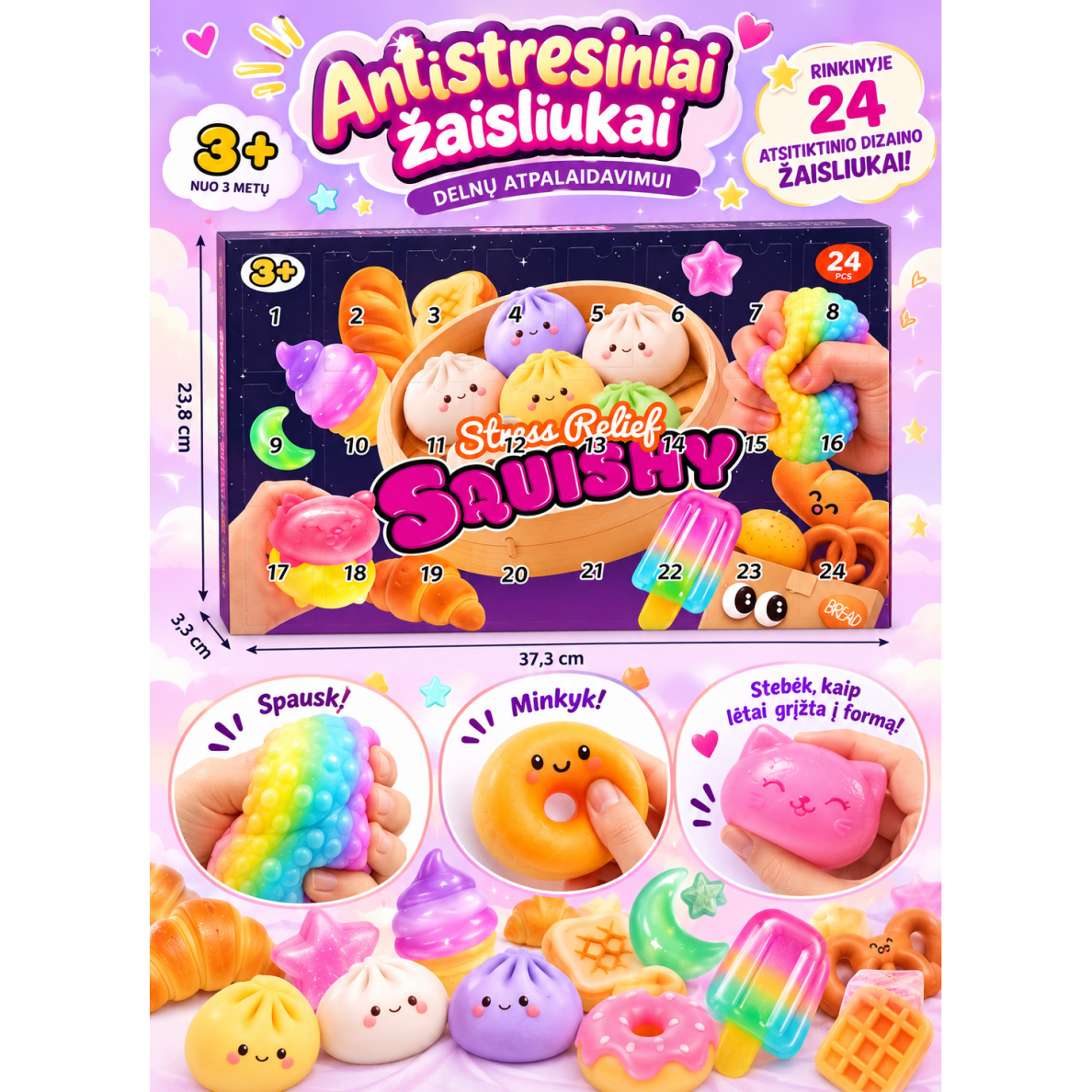 Advento kalendorius vaikams su 24 „Squishy“ staigmenomis 2