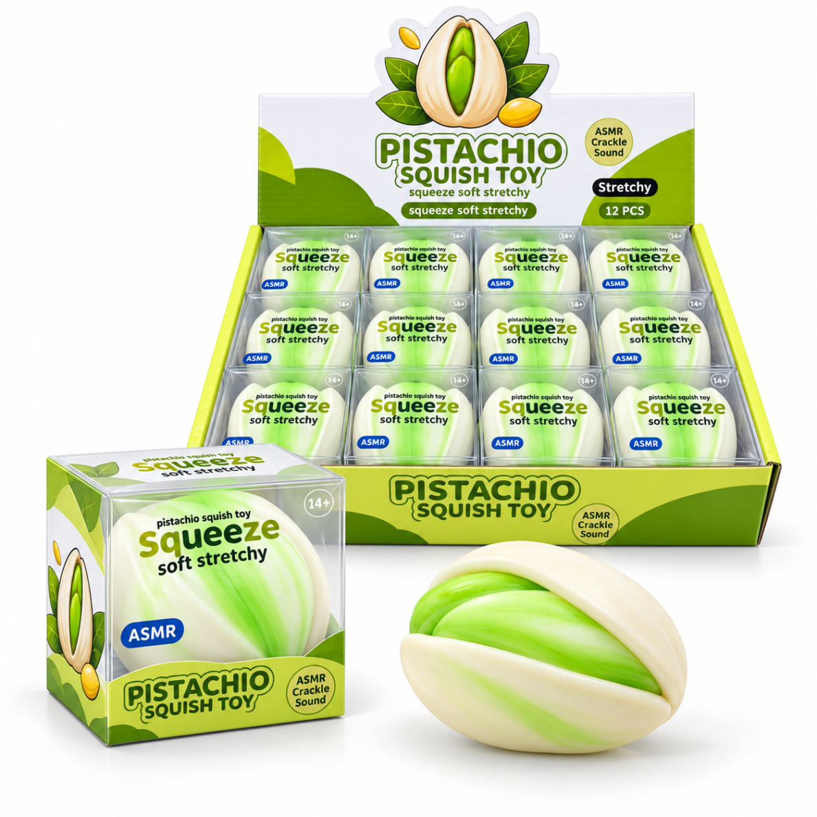 „Crunchy Squishy“ pistacija – traškantis sensorinis antistresinis žaislas