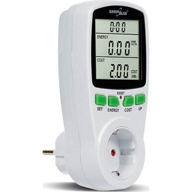 GreenBlue GB202 elektros energijos suvartojimo matuoklis 3600 W / 16 A su LCD ekranu 3