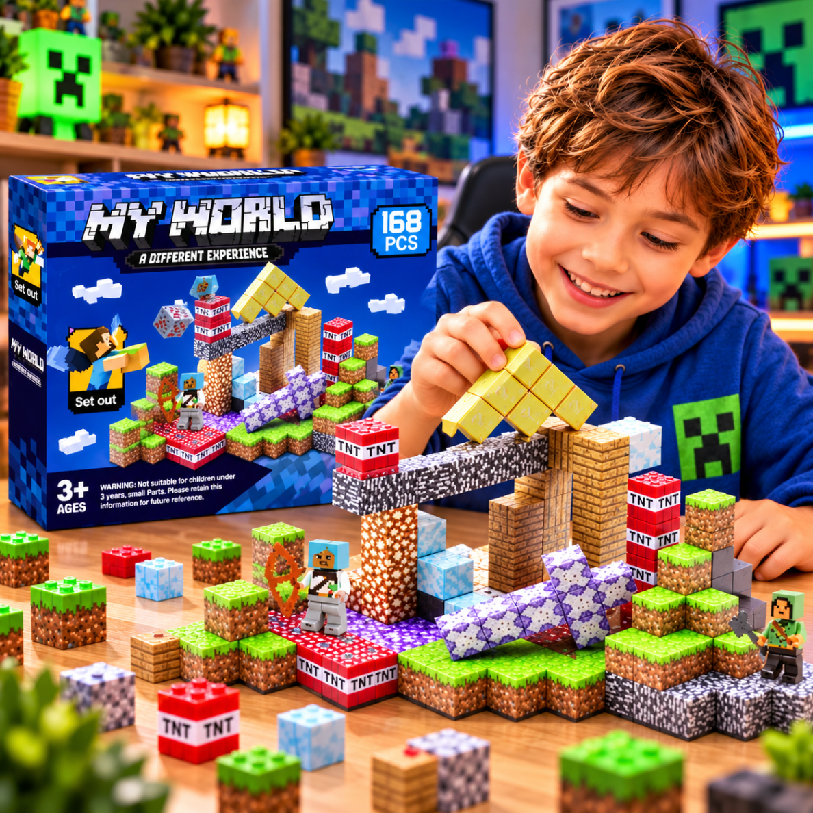 Magnetinis konstruktorius „Minecraft“ – 168 kaladėlės ir 2 figūrėlės 2