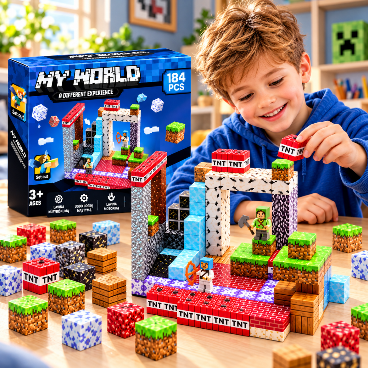 Magnetinis konstruktorius „Minecraft“ stiliumi – 184 kaladėlės 1 Magnetinis konstruktorius „Minecraft“ stiliumi – 184 kaladėlės 1