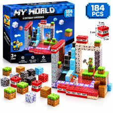 Magnetinis konstruktorius „Minecraft“ stiliumi – 184 kaladėlės