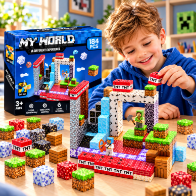 Magnetinis konstruktorius „Minecraft“ stiliumi – 184 kaladėlės 1 Magnetinis konstruktorius „Minecraft“ stiliumi – 184 kaladėlės 1