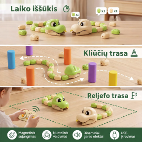Nuotoliniu būdu valdomas RC magnetinis krokodilas – 8 segmentai, pultelis, USB-C