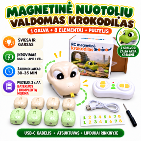 Nuotoliniu būdu valdomas RC magnetinis krokodilas – 8 segmentai, pultelis, USB-C