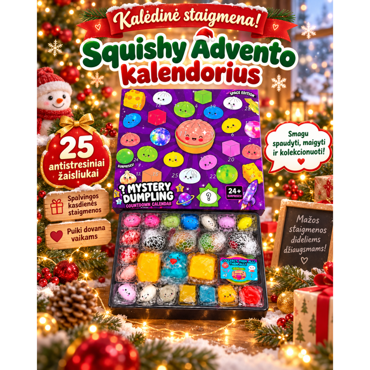 Squishy Advento kalendorius – 25 antistresiniai žaisliukai 2