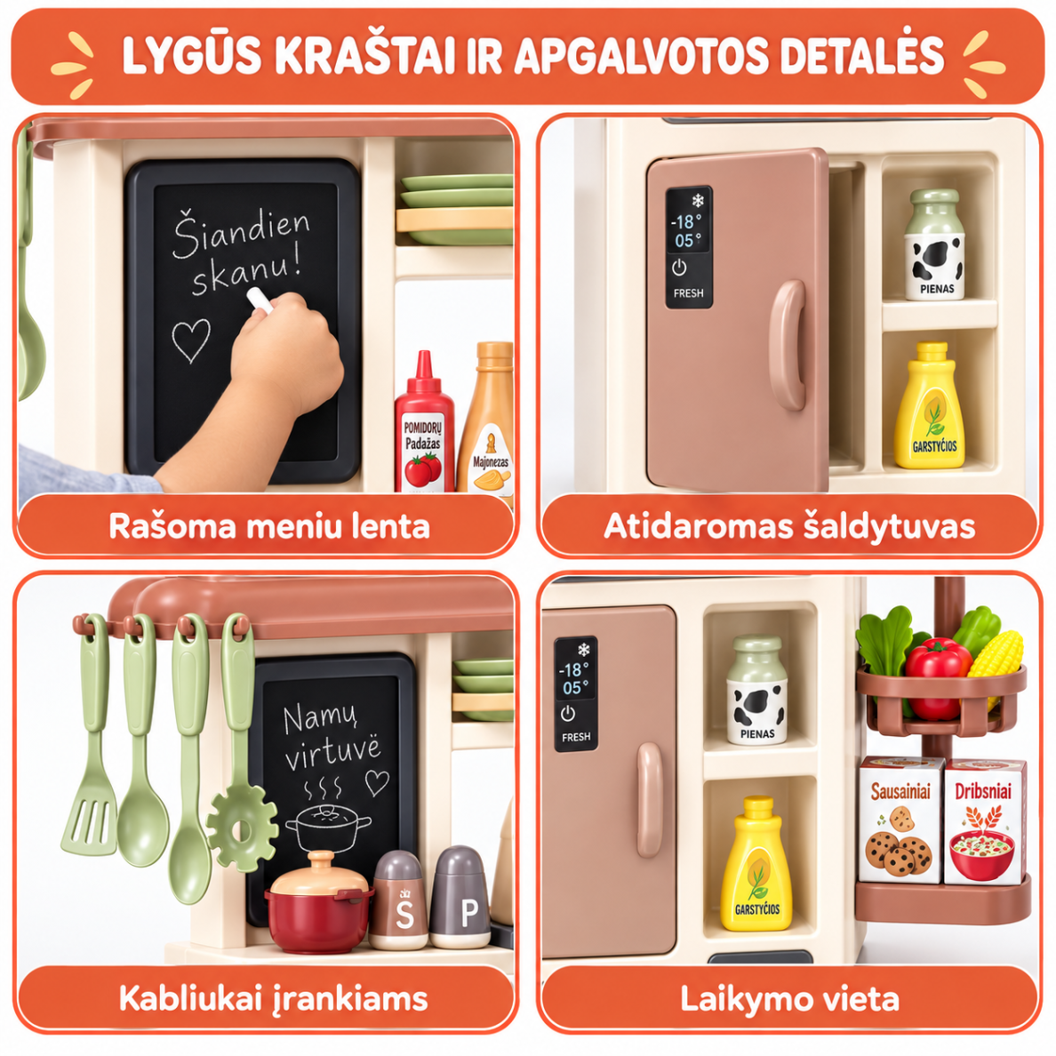 Vaikiška virtuvėlė 42 dalių su tekančiu vandeniu, šviesomis ir garsais 3 Vaikiška virtuvėlė 42 dalių su tekančiu vandeniu, šviesomis ir garsais 3